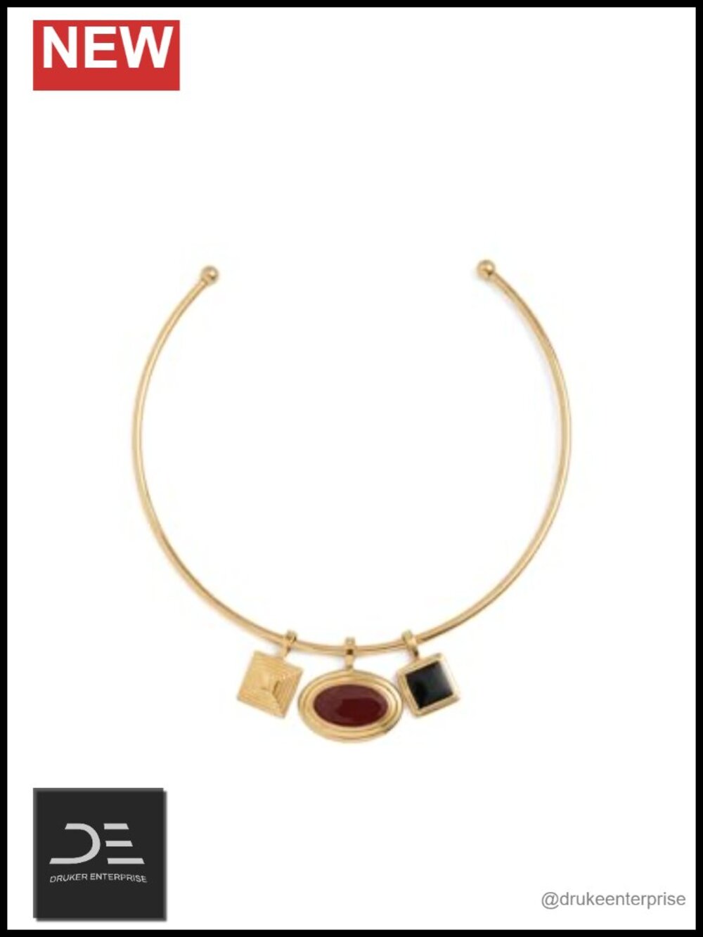 Women's Solene Choker Necklace Set, Gold, Geometric Charm Pendant